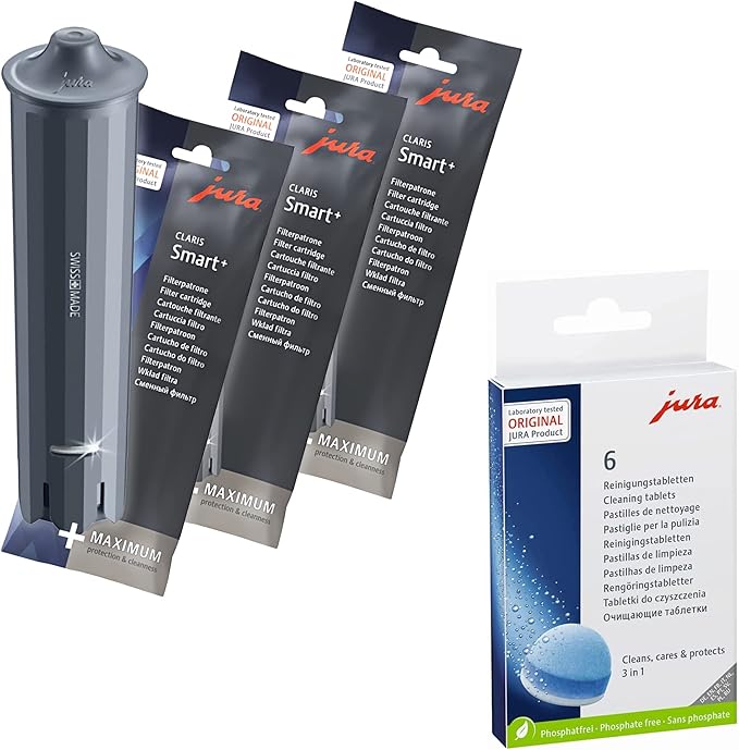 Jura Claris Smart+ Water Filters 3-Phase 6 Cleaning Tablets - Value Combo - 3 Filters + 6 Cleaning Tablets
