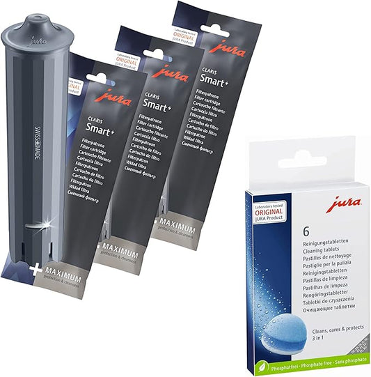 Jura Claris Smart+ Water Filters 3-Phase 6 Cleaning Tablets - Value Combo - 3 Filters + 6 Cleaning Tablets